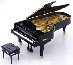 Grand piano with bench.