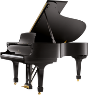 A black grand piano sits ready for playing after being moved. Grand pianos require knowledge, skill and the right equipment to move from one location to another.